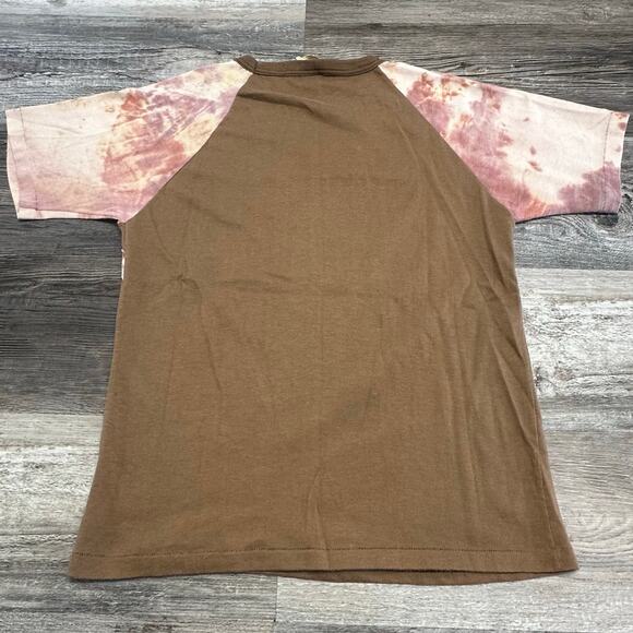 True Vintage 60s 70s Fruit of the Loom 5 Fingers Tan Pink Mens M Ringer T-shirt - Picture 2 of 8